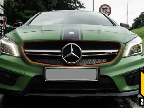 Mercedes CLA45 đổi màu Chrome cam xước - xanh bộ đội